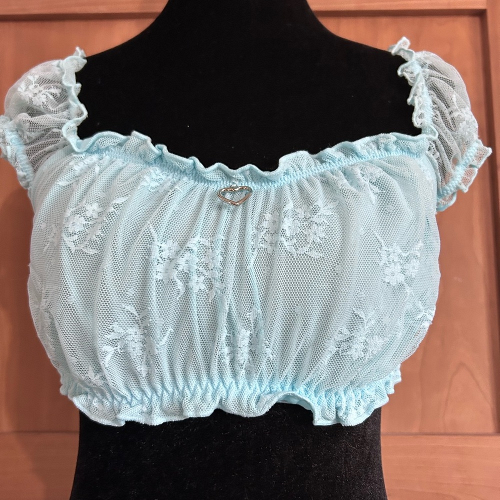 Women's Blue Lace Off-Shoulder Bralette - Picture 3 of 7